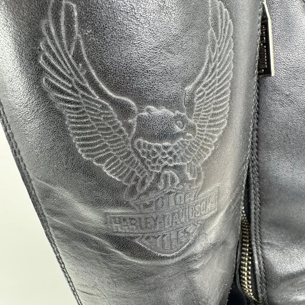 Vintage Harley-Davidson Tall Boots Women 6 Black Riding Eagle Logo Leather - Picture 6 of 16